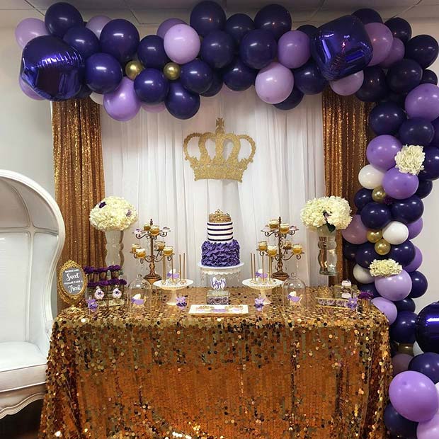 purple and gold baby shower theme