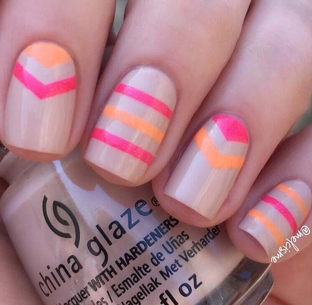 Colorful Summer Nails with Stripes