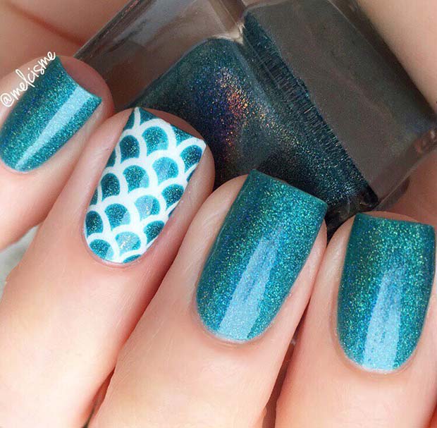 Blue Glitter Summer Nails