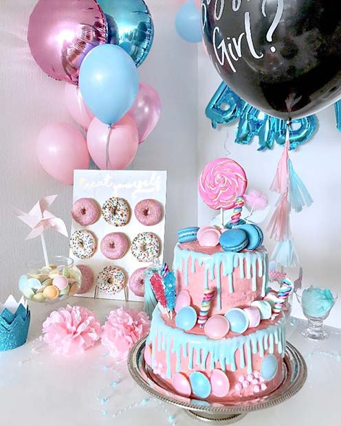 Blue and Pink Cake and Sweets for Gender Reveal Party