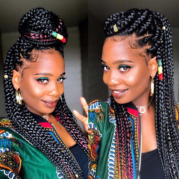 Jumbo Box Braids with Color