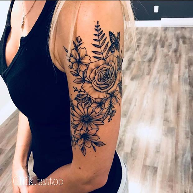 Upper Arm Flower Tattoo Idea