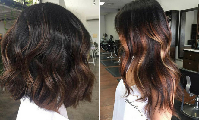 partial caramel highlights for dark hair