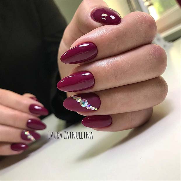 Elegant Burgundy Nails with Rhinestones