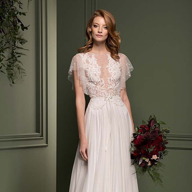 Vintage Wedding Dress with a Sheer Top