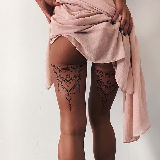 50 Lace Belt Garter Tattoos Designs 2023 Gun Bow on Thigh Leg