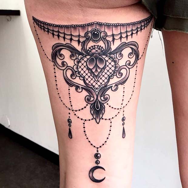 Ornamental Thigh Tattoo Idea