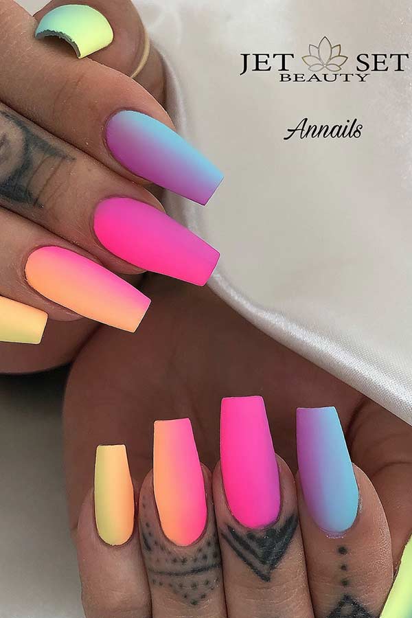 Rainbow Gradient Summer Nails