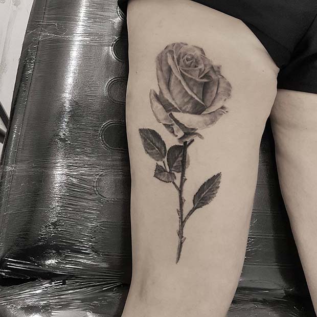 Rose Back of Thigh Tattoo