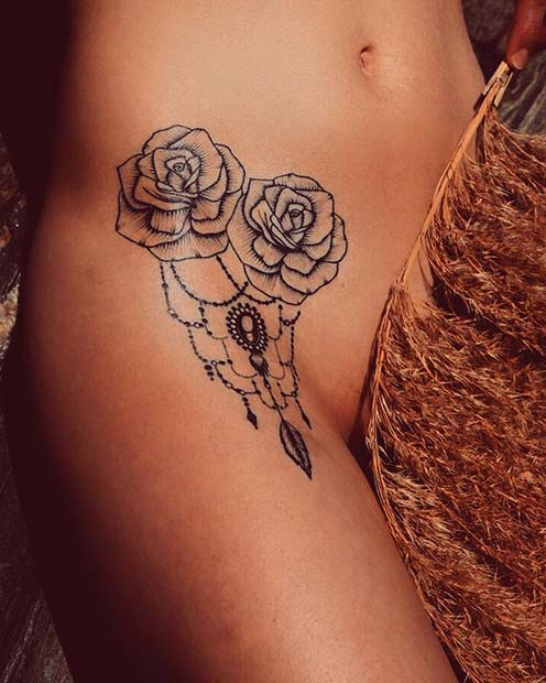 Front Hip Rose Tattoo Idea