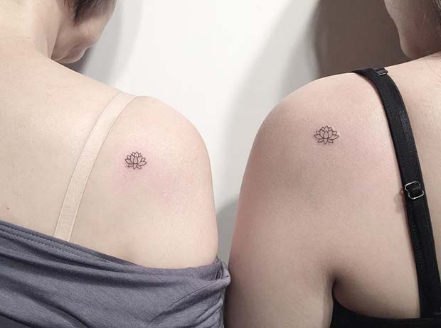Tiny Lotus Tattoos for Siblings