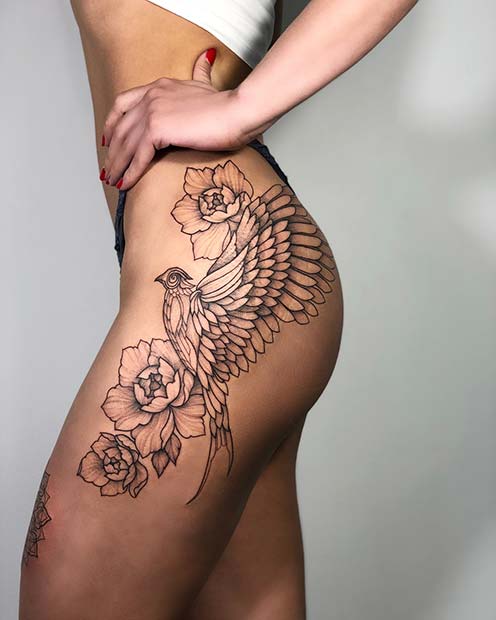 Stunning Phoenix Hip Tattoo