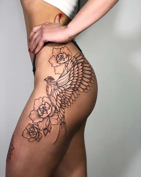 bird hip tattoos for women