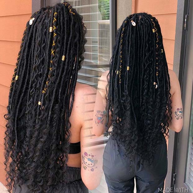 Long Faux Locs with Curly Ends
