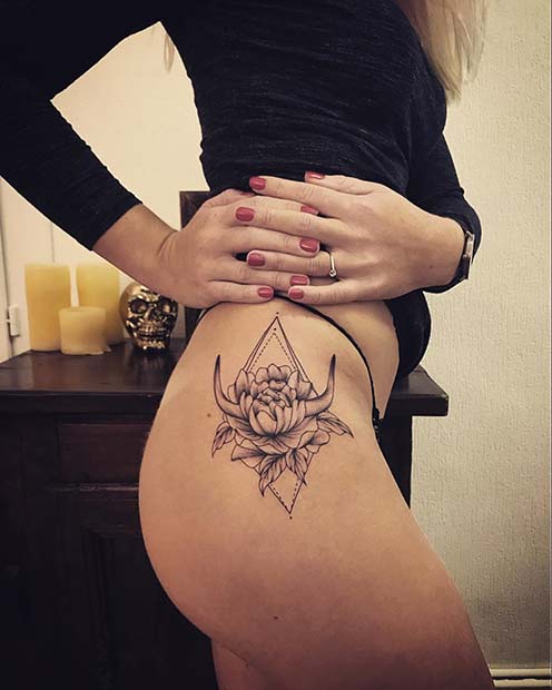 Unique Flower Hip Tattoo