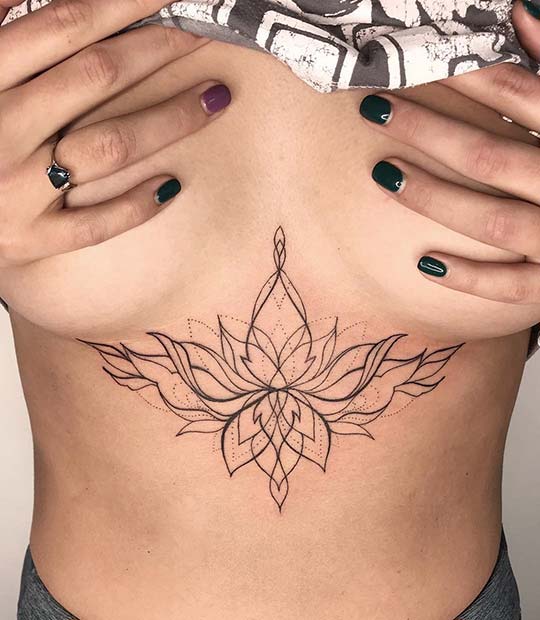 Artistic Lotus Sternum Tattoo.
