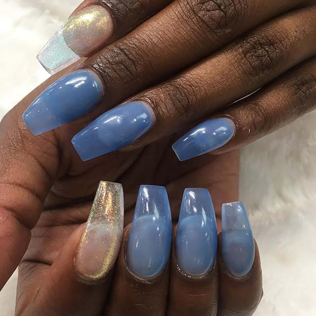 Blue Jelly Nails with Shimmery Accent Nail