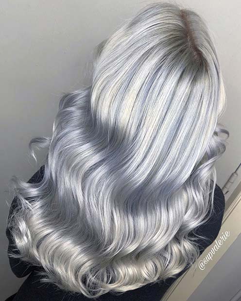 Bright Metallic Silver Hair Color Idea