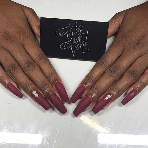 Burgundy Matte Coffin Nails for Fall