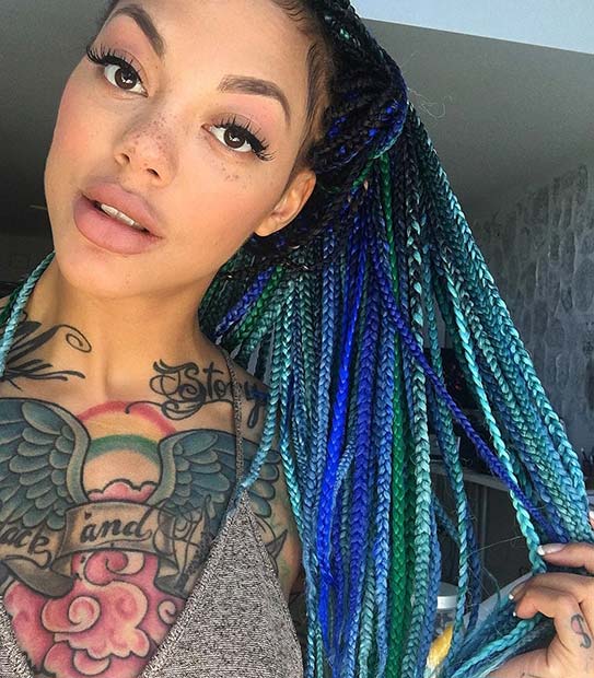 Ombre Blue Box Braids for Summer