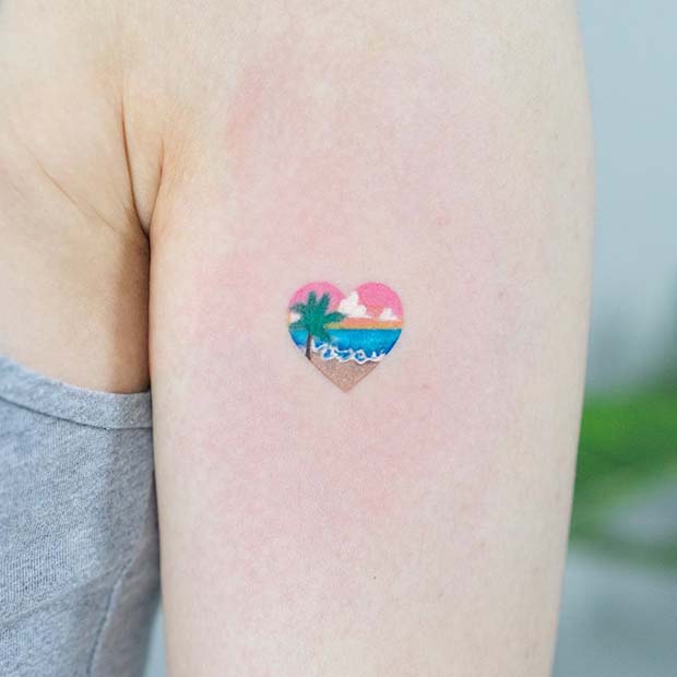 Cute Small Beach Heart Tattoo Design