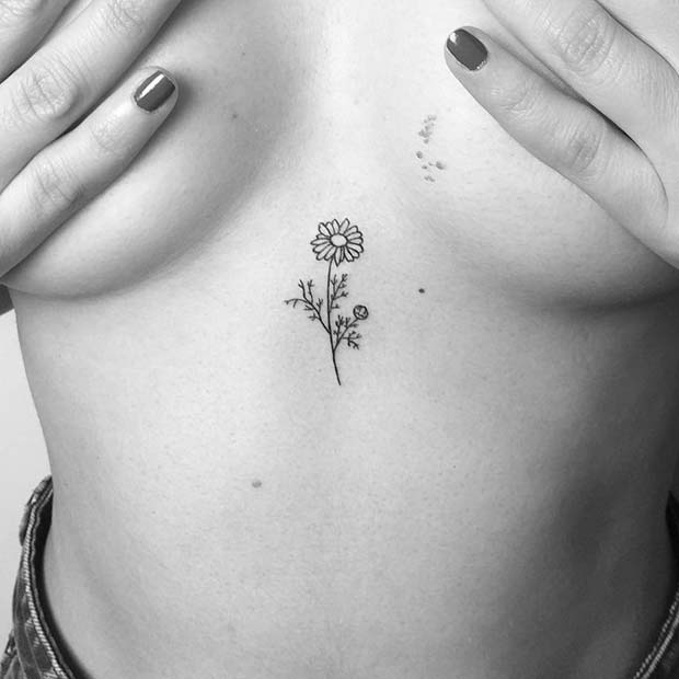 Cute & Small Flower Sternum Tattoo 