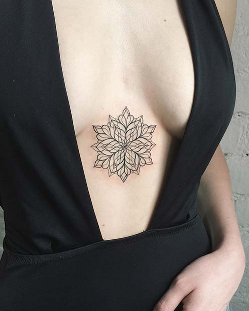 Delicate Mandala Sternum Tattoo 