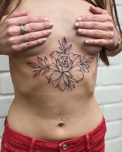 Big Floral Sternum Tattoo