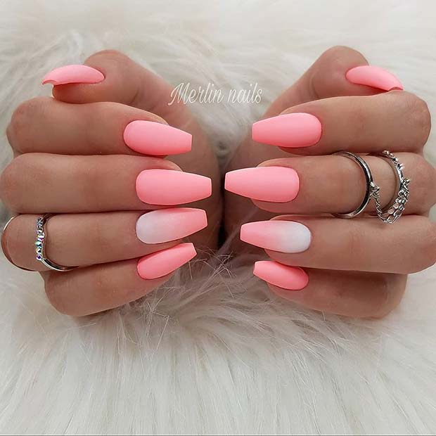 Bright Pink Matte Coffin Nails for Spring and Summer