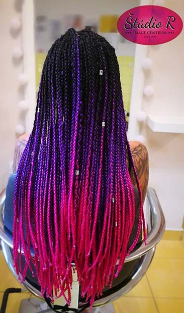 Trenzas de caja Ombre de color púrpura a Rosa