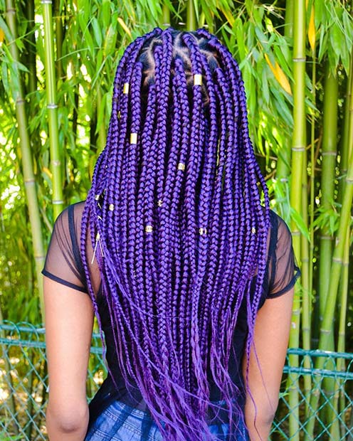 Tresses Longues en Boîte Violettes avec Poignets de cheveux