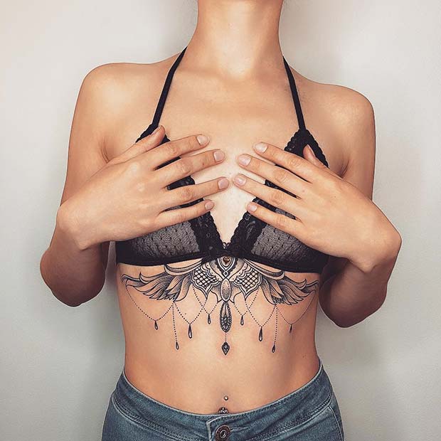 Sternum Tattoo with Wings