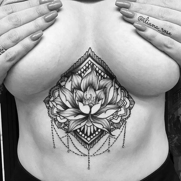 Stunning Lotus Sternum Tattoo