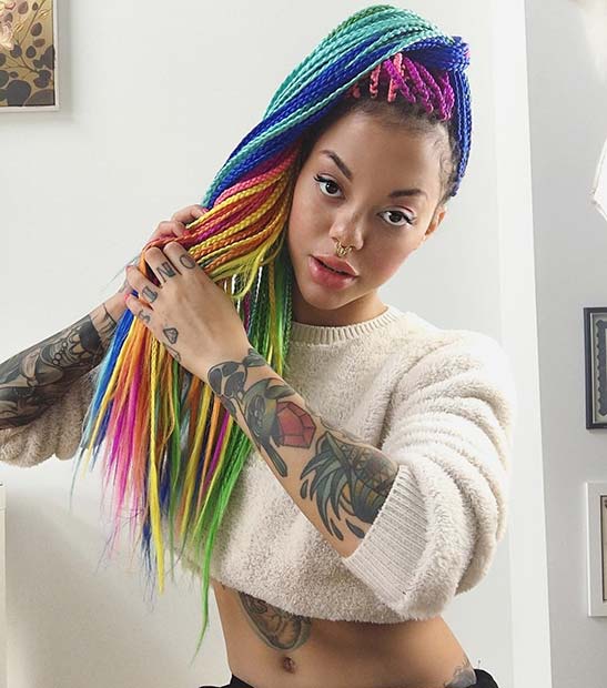 Box Braids with Rainbow Color