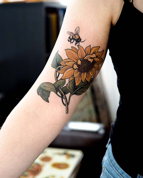 Bee and Sunflower Tattoo Design 