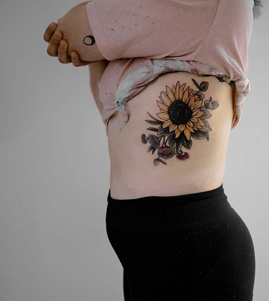 Bold Sunflower Rib Tattoo