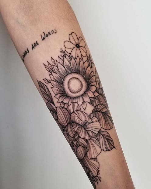 Botanical Sunflower Tattoo Design 