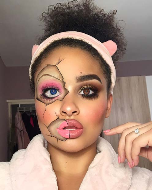 halloween cracked doll makeup