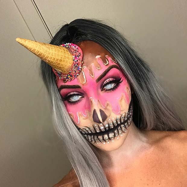Creative Ice Cream Skull Makeup