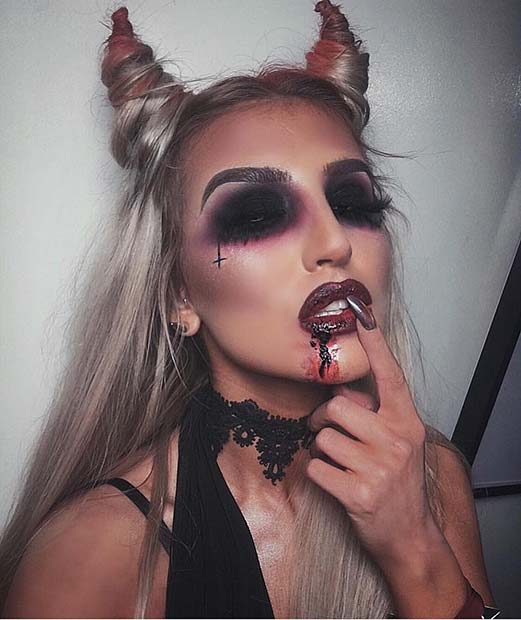 Scary Devil Halloween Makeup and Hair