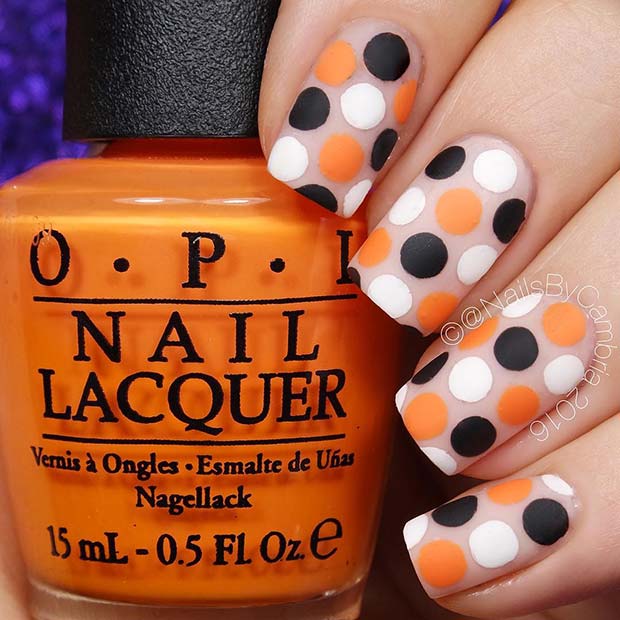 Simple Polka Dot Halloween Nails 