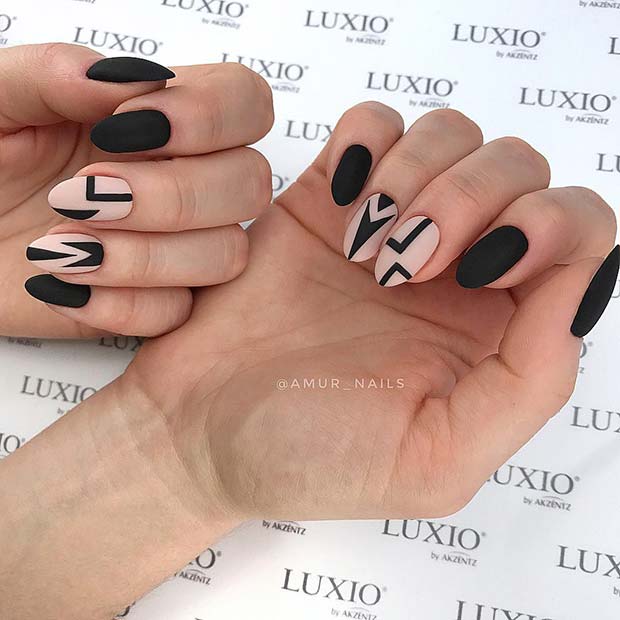 Funky Matte Black Nail Design