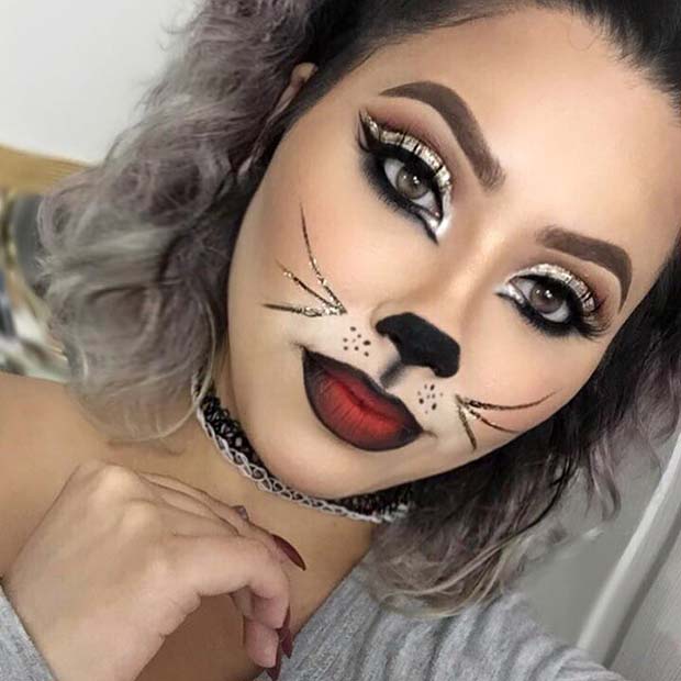 Pretty Glitter Cat Makeup