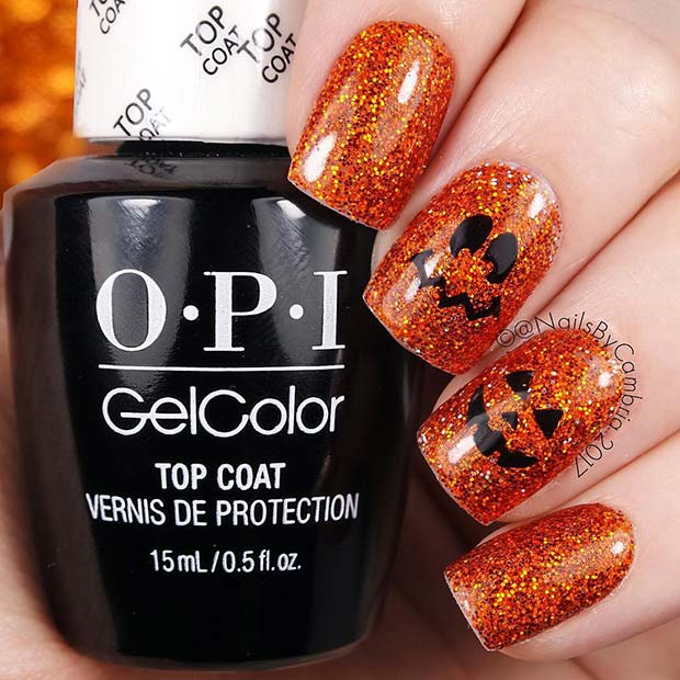 Glitter Pumpkin Nails for Halloween 