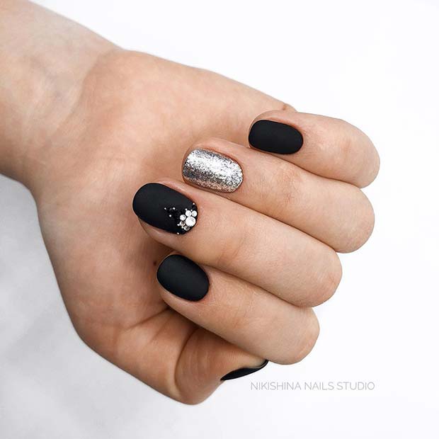 Matte Black Nail Design for Short Nails