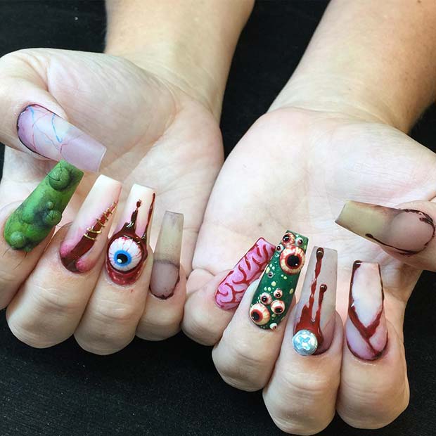 Gory Halloween Nail Art Design