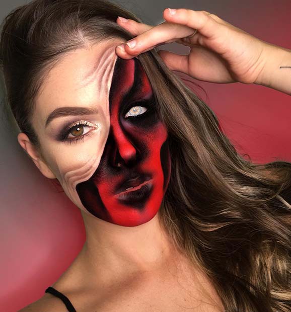 Demon Pulled Up Skin Halloween Makeup Illusion 