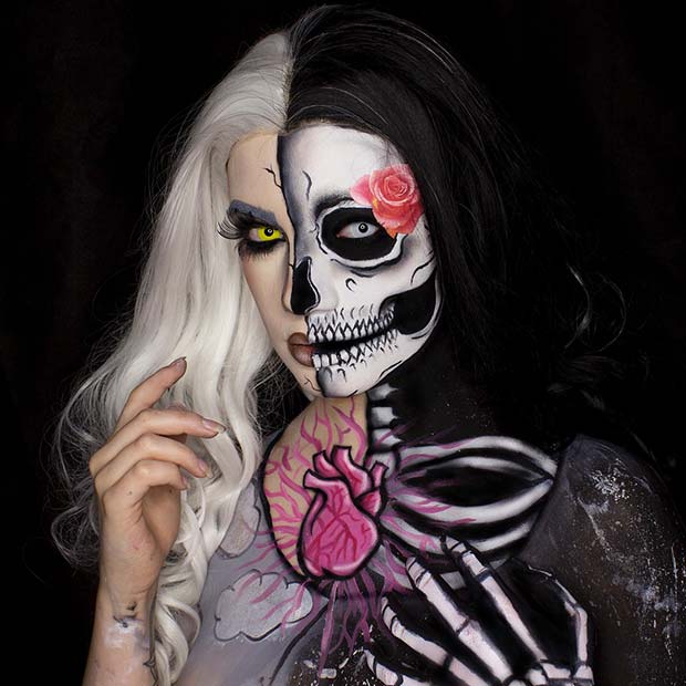 Half and Half Halloween Makeup Idea