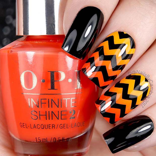 Halloween Inspired Chevron Nails