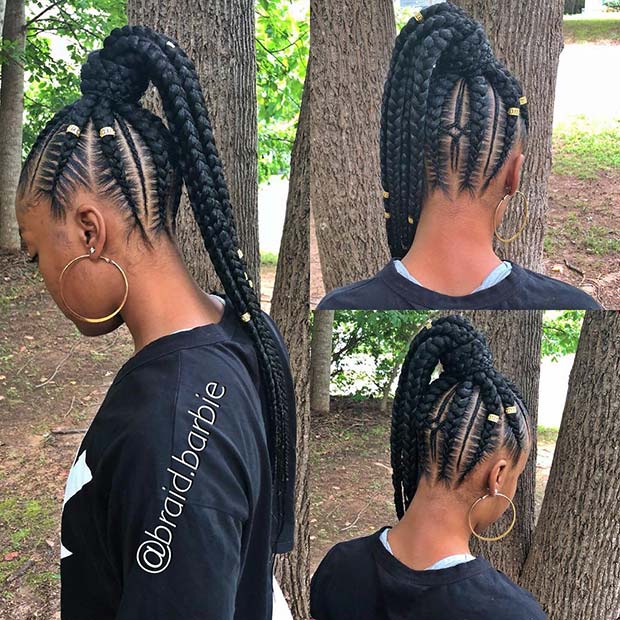 Braid Ponytail with Weave
